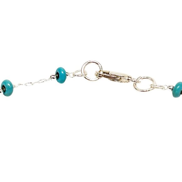 Three Strands Natural Turquoise, And Sterling Silver Necklace - Picture 3 of 4